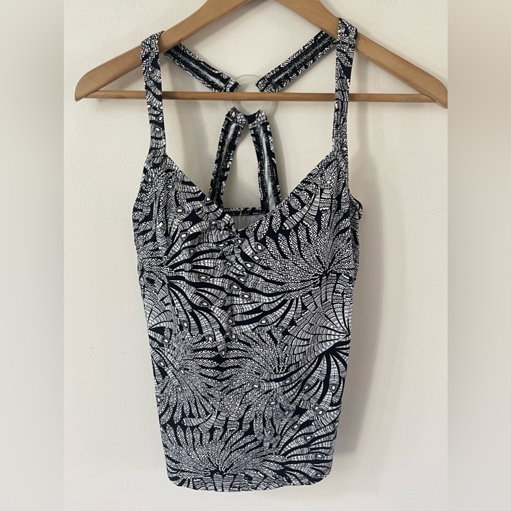 Title Nine Womens Size Small Black White Aztec Back Cross Strap Tankini Swim Top